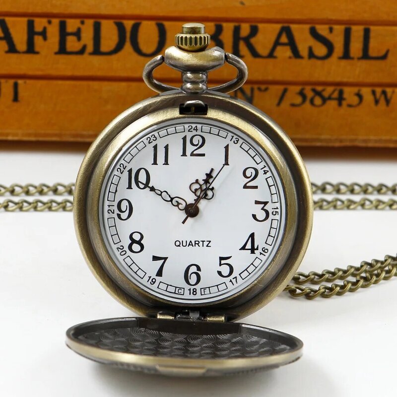 Reloj de bolsillo de cuarzo Vintage Steampunk para hombres y mujeres, Bronce Antiguo, collar con colgante, reloj de cadena, CF1090