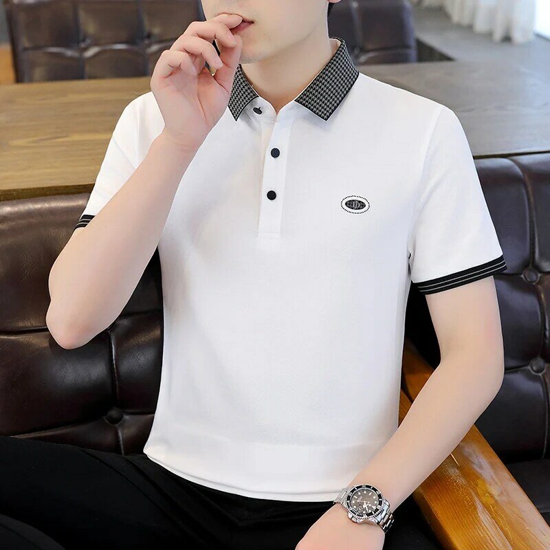 Fashion Lapel Button Spliced Loose Business Polo Shirts Men's Clothing 2024 Summer New Casual Pullovers Tops All-match Tee Shirt