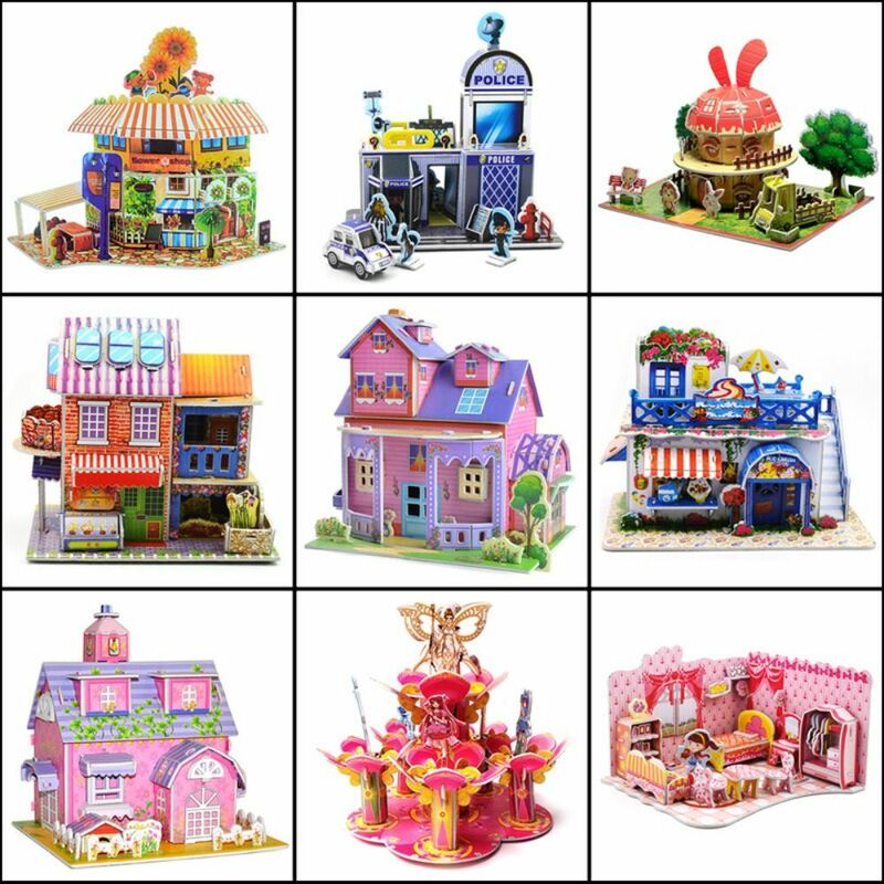 Jouets de modèle de château 3D, jardin de puzzle 3D, modèle de maison, camion, maisons miniatures