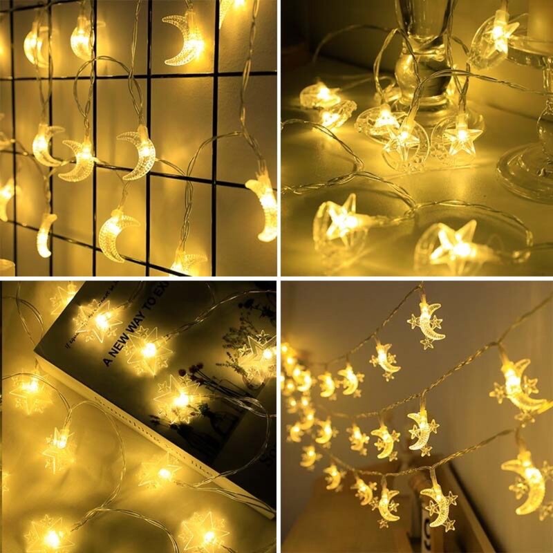 Guirnalda de luces LED para decoración del Ramadán, guirnalda de luces para decoración de Kareem musulmán, Luna, 10LED