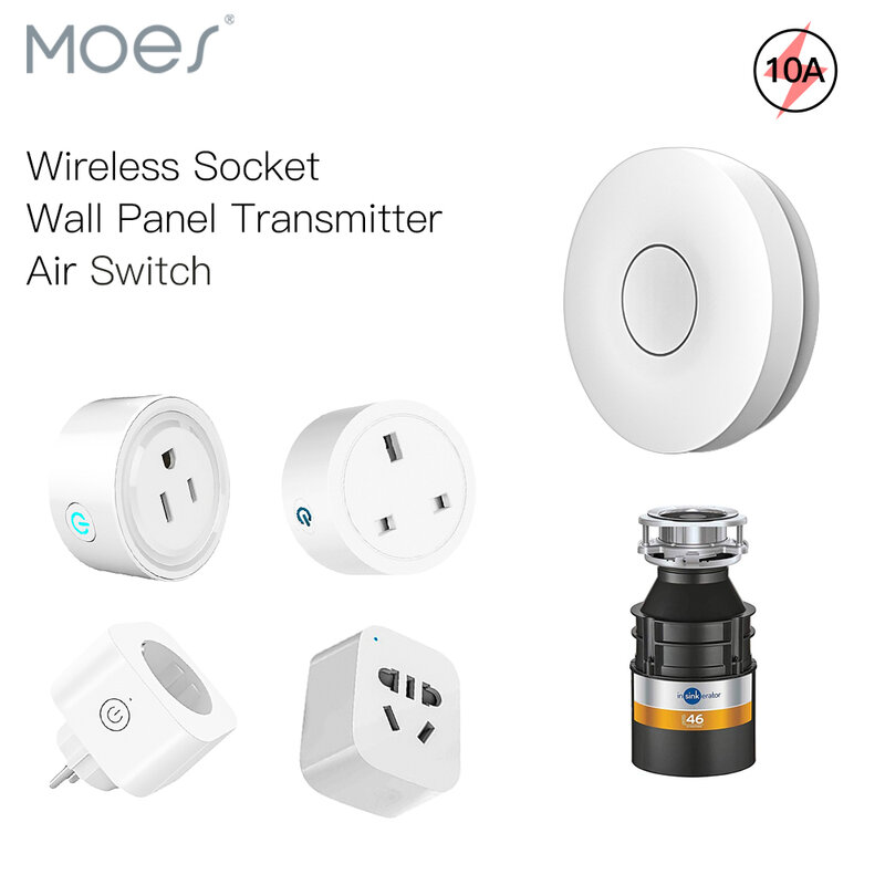 Wireless Socket Self-powered Air Switch Food Residues Garbage Disposal Appliances Fan TV 10A Remote Control No Drilling No Pipe