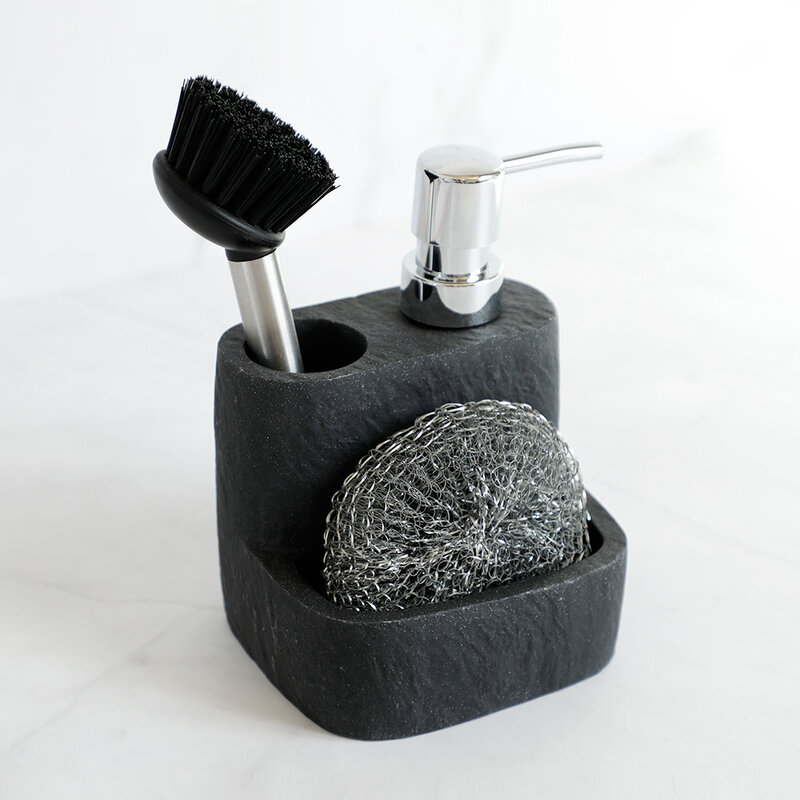 Dispensador de jabón de cocina con soporte para esponja, plato con esponja y cepillo, 3 en 1, dispensador de jabón líquido para manos