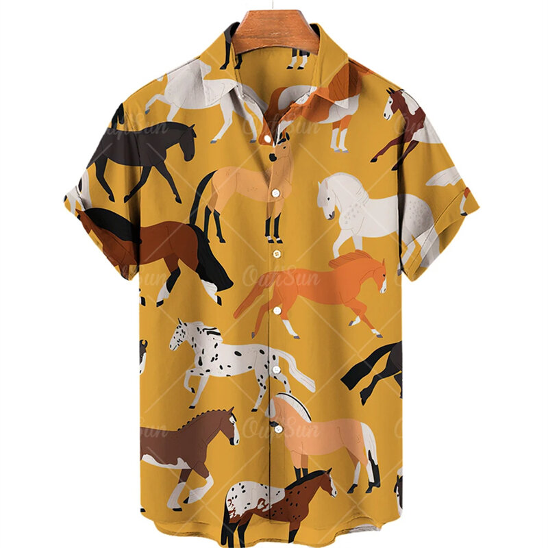 เสื้อลำลองแขนสั้นโอเวอร์ไซส์ลายสัตว์การ์ตูนสำหรับผู้ชาย, เสื้อเบลาส์พิมพ์ลายเสือดาวแฟชั่นฤดูร้อน