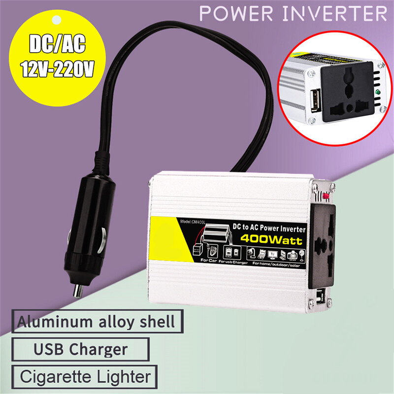Car Vehicle Power Inverter 400W  12V DC To 220V AC Converter  Quick & Easy Installation  Overload & Temperature Protection
