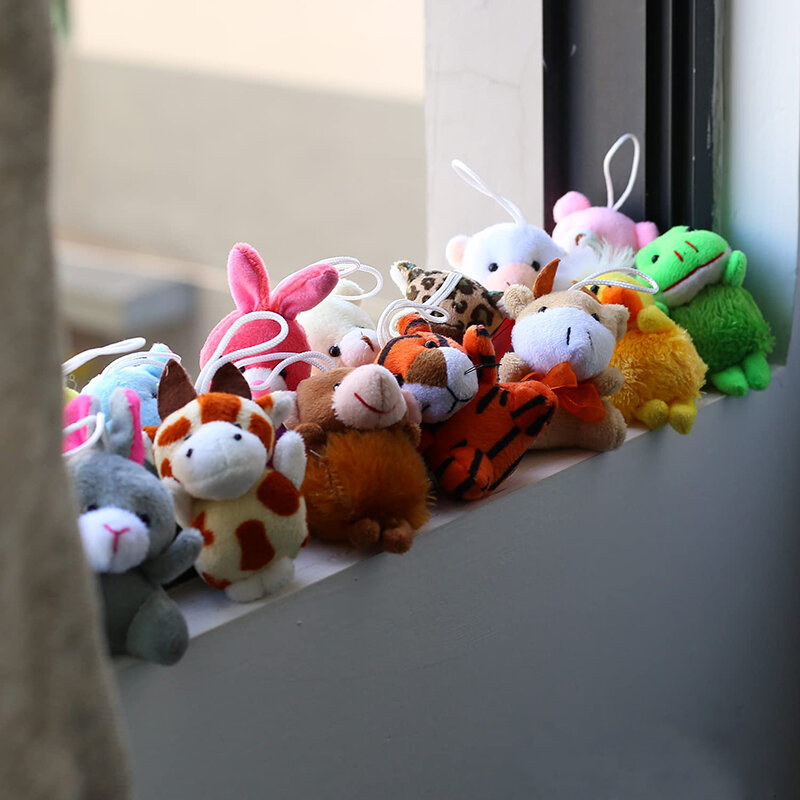 24 Pack Mini Animal Plush Toy Assortment Animals Keychain Decoration for Kids Small Stuffed Animal Bulk for Kids Carnival Prizes