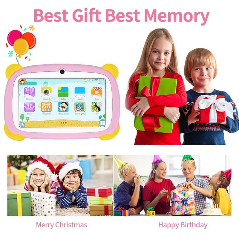 BDF-Tableta de 7 pulgadas para niños, Tablet con Android 9,0, 2GB de RAM, 32GB de almacenamiento, WiFi, cámara Dual, modo de Control Parental, Google Playstore