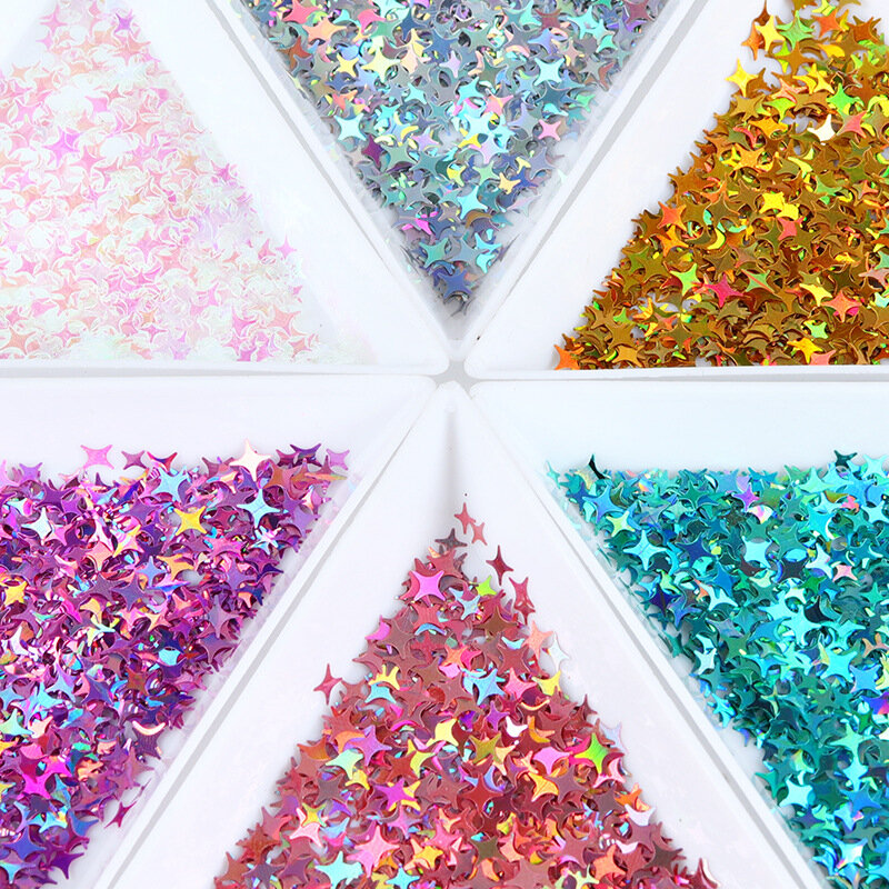 12 Colors Rhinestones 2g Bag Mixed Size Laser Silver Star Nail Art Glitter Sequins, Crystal Droplets Filling Material