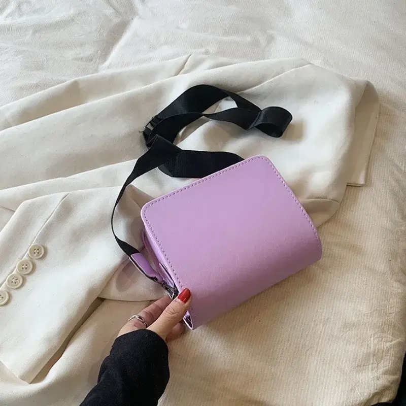 SL02 tas kurir wanita, tas kotak kecil tali bahu lebar trendi baru 2023 warna Solid