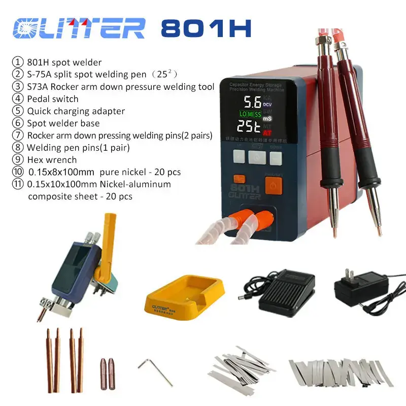 GLITTER 801H Capacitor Spot Welding Machin 3500A 21kw Aluminum To Nickel Battery Spot Welder 110-220v Pulse Butt Spot Wleder Kit