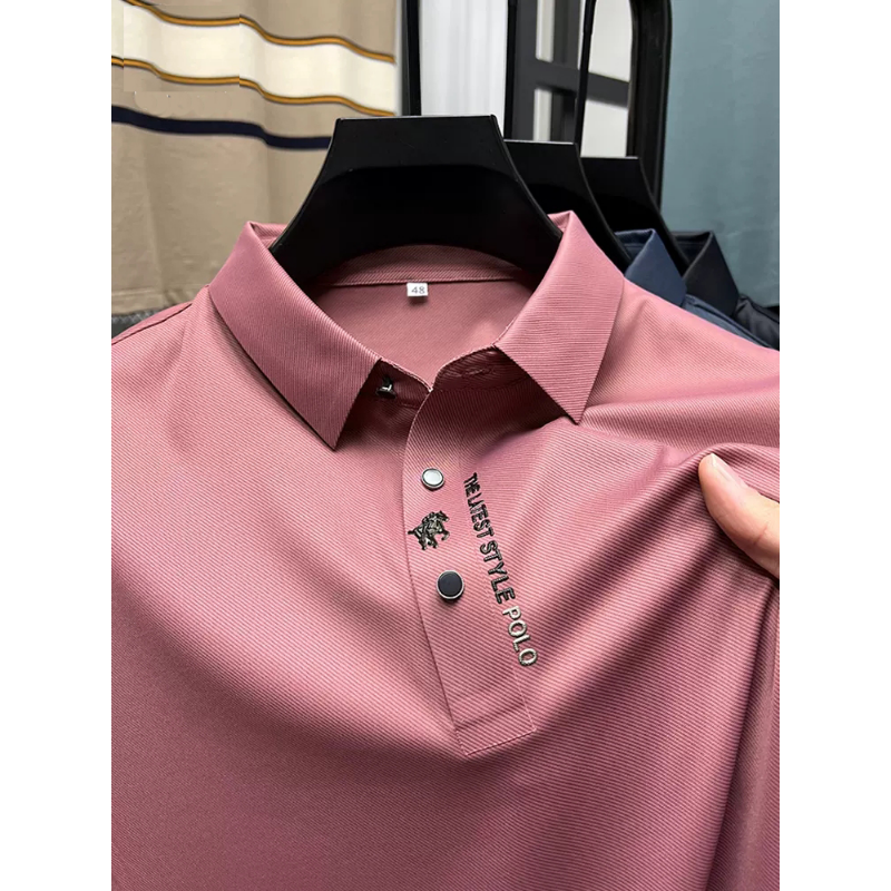 Wysokiej klasy nowy letni jednolity kolor wysokiej jakości koszulka Polo z krótkim rękawem męska moda biznesowa na co dzień beztroski w stylu Casual z nadrukiem