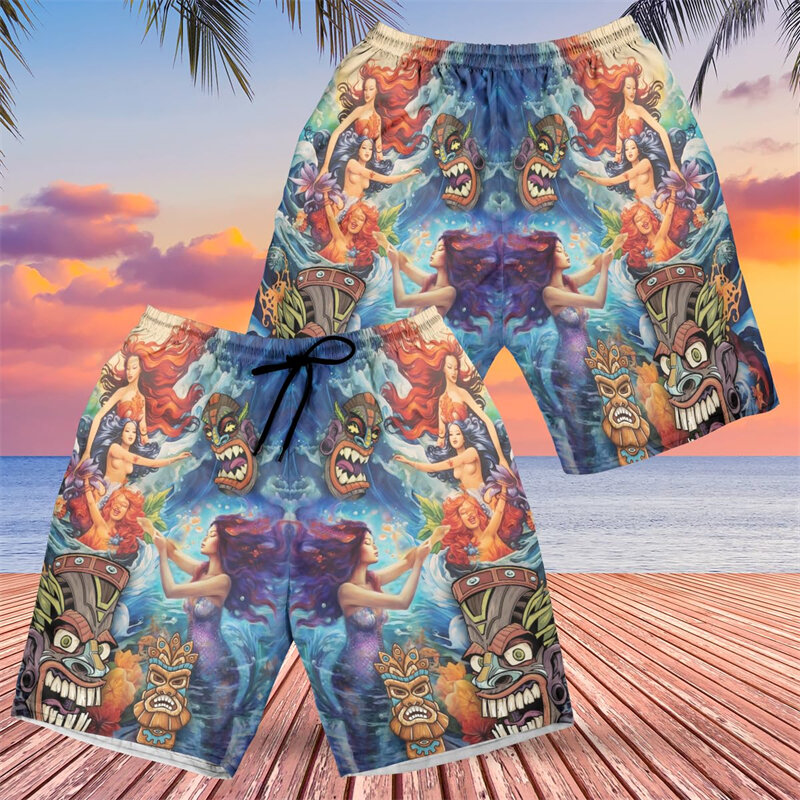 Mermaid Lovers Graphic Short Pants For Men Clothes Hawaiian Sea Maiden Beach Shorts Aloha God Trunks pantaloni Casual Fashion Boy