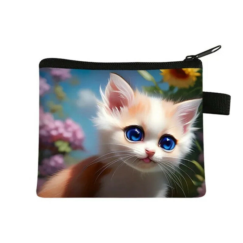 Cute Animal Persian Cat Print Coin Purse Women Pet Pattern ID Credit Card Earphones Coin Bags Zipper Pouch Money Storage Bag