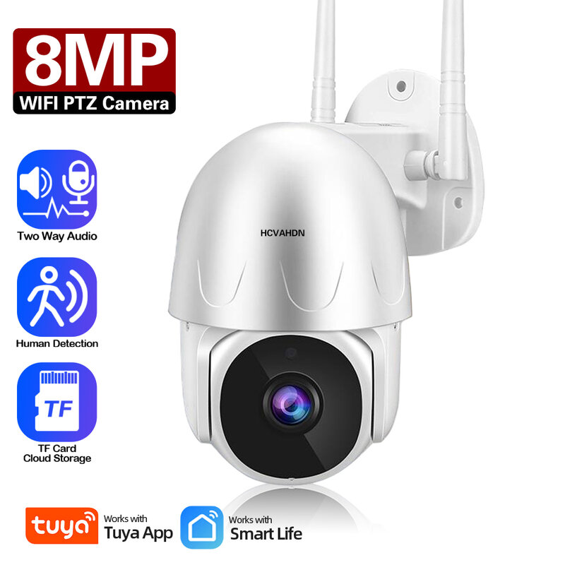 Tuya-cámara de vigilancia inteligente para exteriores, sistema de videovigilancia CCTV inalámbrico de 5MP, Wifi, PTZ, IP, Audio bidireccional, H.265