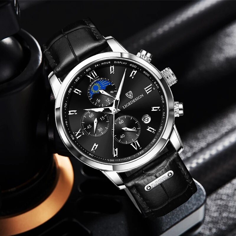 2022ใหม่ LIGE นาฬิกาข้อมือบุรุษนาฬิกาสุดหรูกันน้ำหนังควอตซ์นาฬิกาข้อมือทหารชายนาฬิกา Relojes Para Hombre