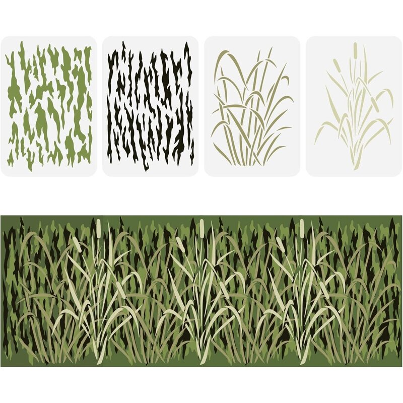 Bark Camouflage Stencil 11.7x8.3 inch Camouflage Grass Bark Reed Pattern Stencils Plastic Wall Camo Stencil Kit Reusable