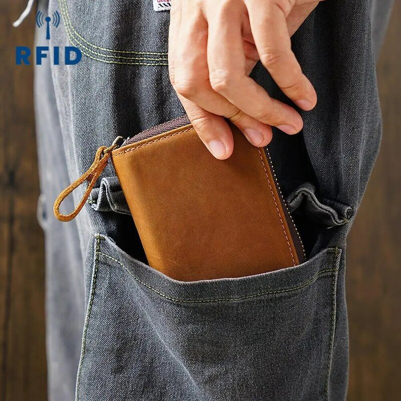 Роскошный мужской бумажник из кожи Крейзи Хорс, винтажный кошелек из натуральной кожи для кредитных карт с 11 отделениями для карт и монет