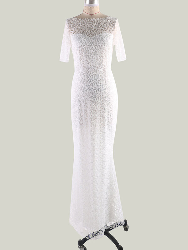 Elegante vestido de casamento branco, mangas curtas, sexy, arco pescoço, dama de honra, vestidos de noite, noiva, fêmea