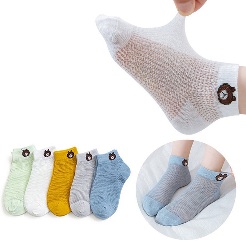 Chaussettes courtes en coton pour bébés, 5 couleurs, pour garçons et filles, en maille fine, colorées, vendues une paire
