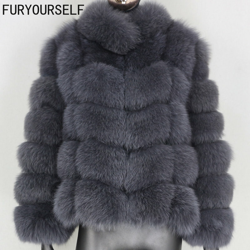 FURYOURSELF 여성용 2023 겨울 재킷, 천연 푹신한 여우 모피 코트, 겉옷 스트리트웨어, 따뜻한 스탠드 칼라, 탈착식 조끼