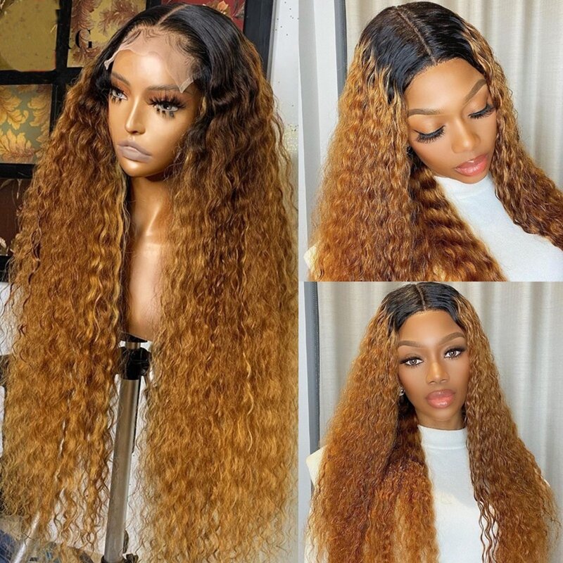 Ombre 1b30 Brown Curly Lace Front Human Hair Wigs With Baby Hair Preplucked Brazilian Remy Hair 13x4 Lace Frontal Wig For Women