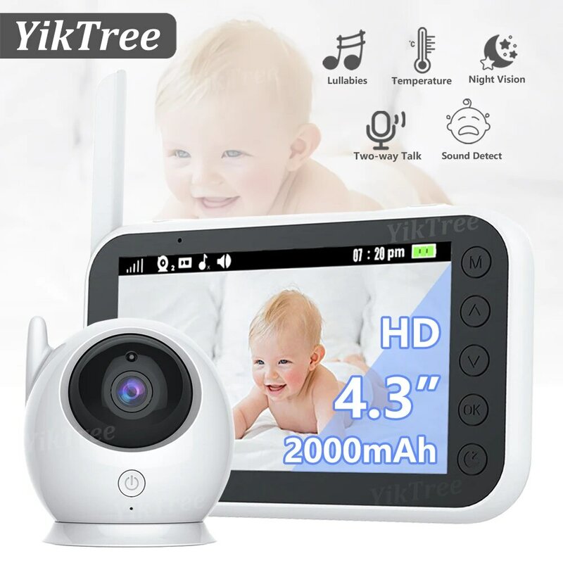 Monitor bayi Video nirkabel 4.3 inci, kamera Audio pengawasan otomatis penglihatan malam, interkom dua arah, pengasuh anak keamanan