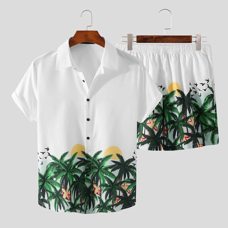 أطقم قمصان الشاطئ المطبوعة ثلاثية الأبعاد للرجال ، قمصان قصيرة الأكمام ، شورت كبير الحجم ، ملابس الشارع الصيفية ، بذلات هاواي ، ملابس الموضة الكاجوال