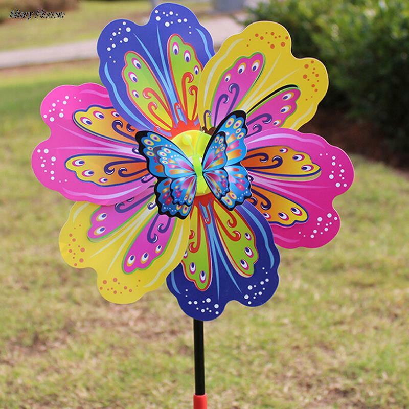 1Pcs 3D ผีเสื้อดอกไม้ Windmill Multicolor ผีเสื้อดอกไม้ Windmill ที่มีสีสัน Wind Spinner Garden Yard ตกแต่งของเล่นเด็ก