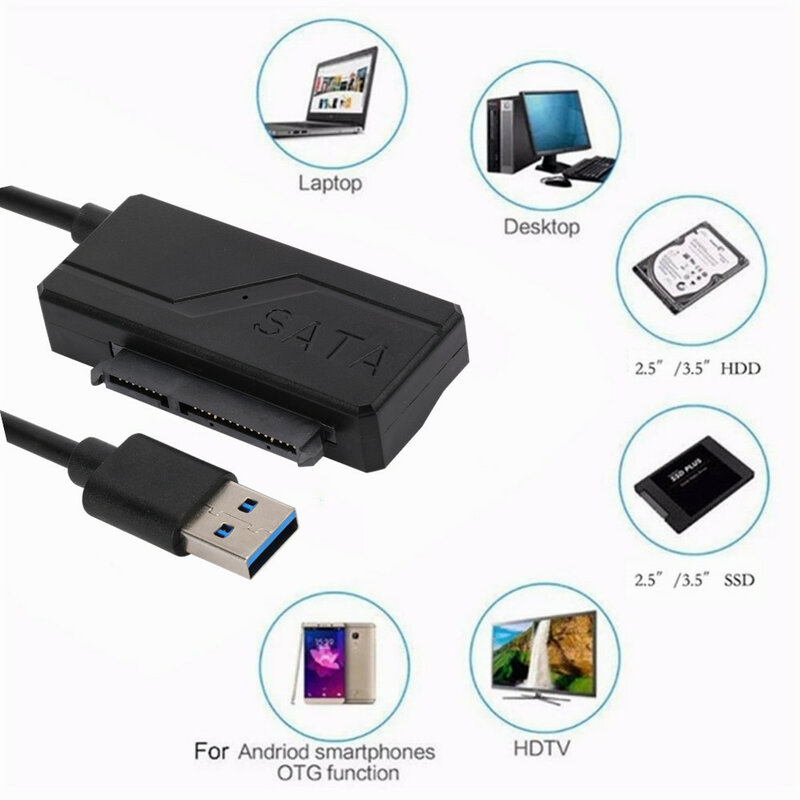 Cable adaptador de Sata a USB 3,0, Cable USB a SATA 3, compatible con 22 Pines, 2,5, 3,5 pulgadas, HDD externo, SSD, disco duro, conector de ordenador