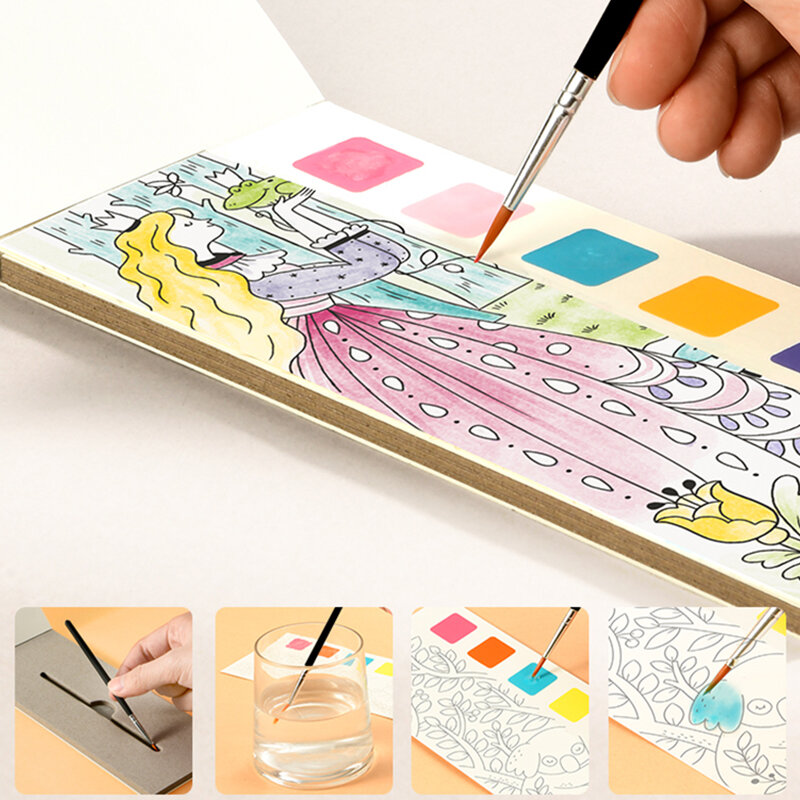 6 Colors 20Sheet Solid Watercolor Coloring Book Paint Set Water Color Pigment & Paint Brush Children Diy Bookmark Art Supplies