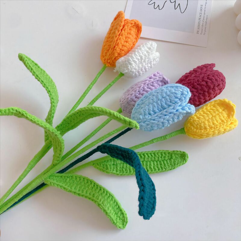 Diy lã mão-tecido imitação eterna flor tulipa terminou feriado presente criativo