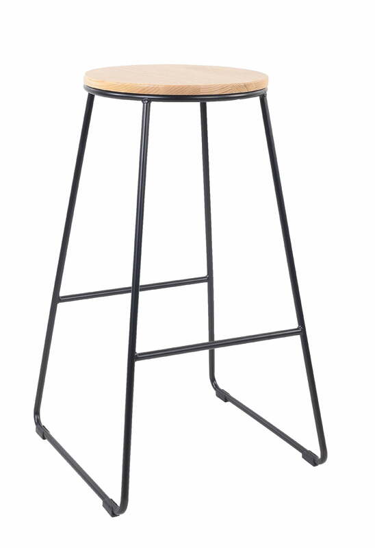 Counter Stool Kitchen Island Metal Base Bar Chairs with Natural Wood Seat