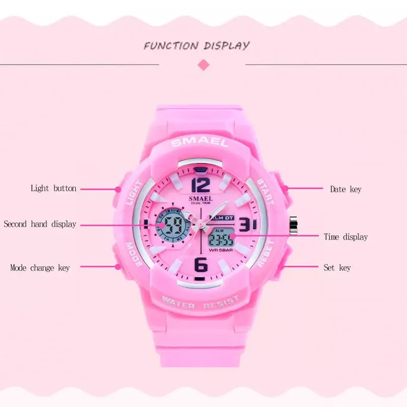SMAEL Brand Fashion Women Sports Watches LED Digital Quartz Military Clock Man Watch Boy Girl Student Multifunctional Wristwatch