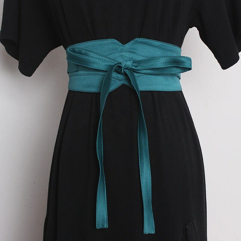 Женский модный тканевый пояс, Женская широкая обвязка, юбка, платье-рубашка, летнее черное, синее, зеленое, атласное