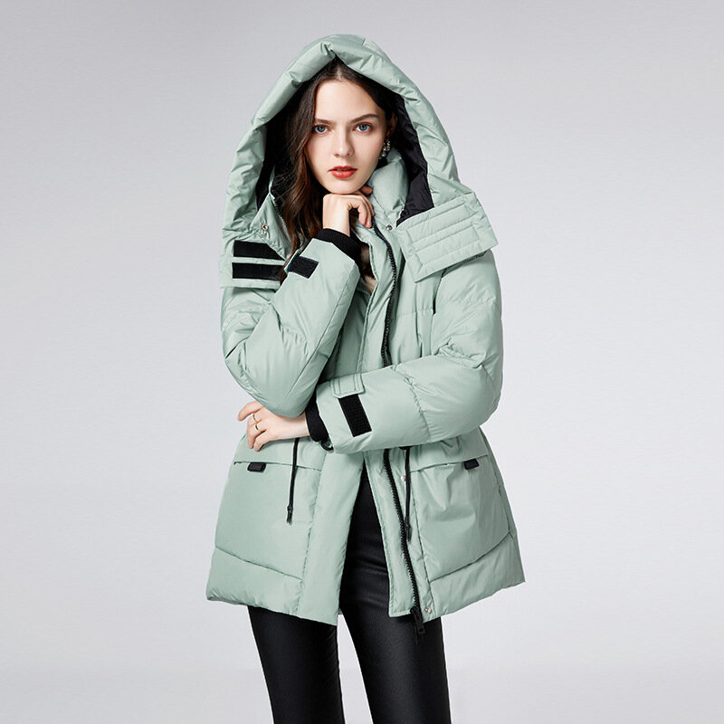 Short Down Jacket Women Hooded Long Sleeved White Duck Down Thickened Jacket