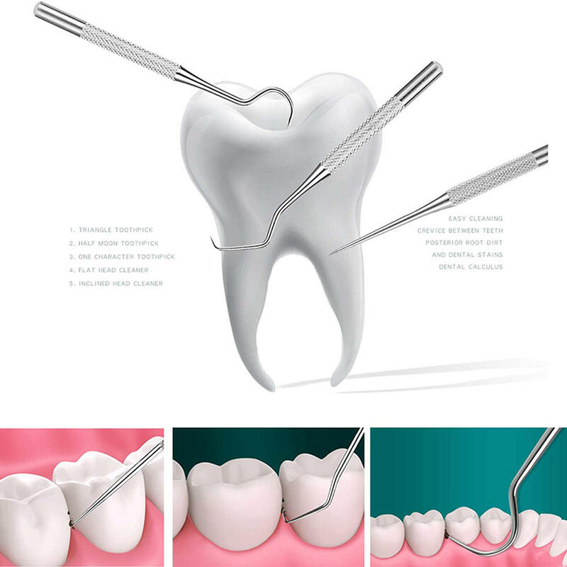 6 قطعة المحمولة قابلة لإعادة الاستخدام الفولاذ المقاوم للصدأ المسواك المعادن الأسنان مكشطة الأسنان يختار السنانير تنظيف عدة مع حامل المسواك