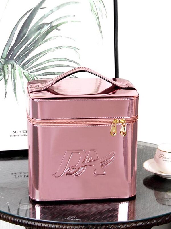 StorageBox-saco cosmético portátil de PU para mulheres, grande capacidade, brilhante de alta qualidade, camada dupla, moda simples, novo
