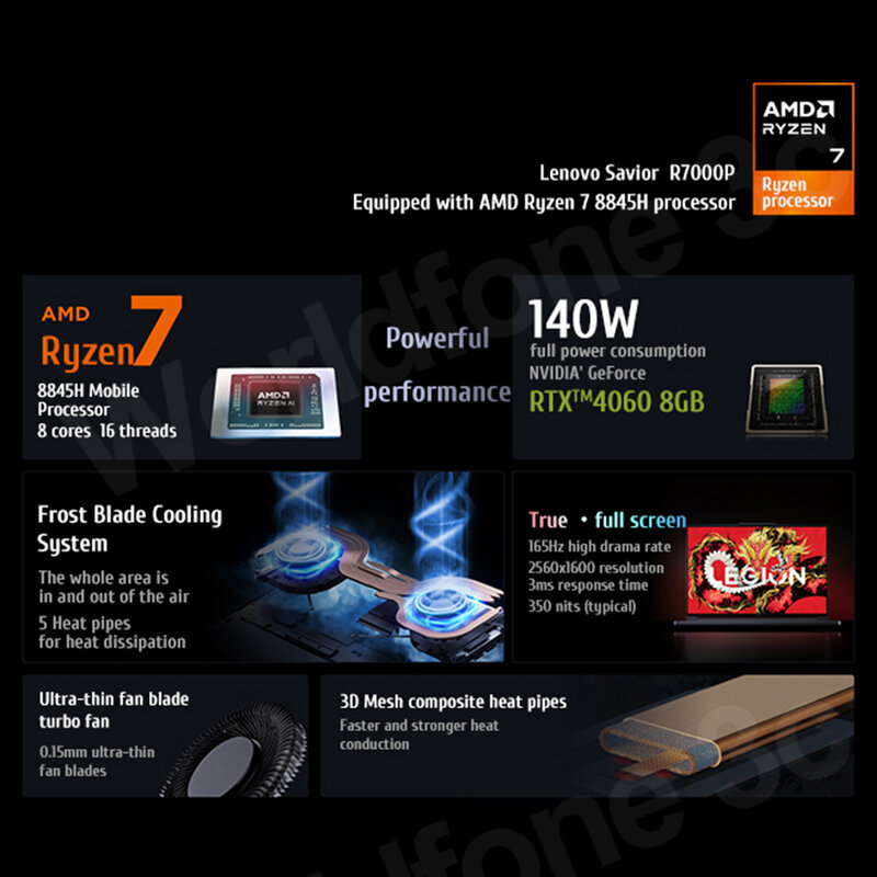 Игровой ноутбук Lenovo LEGION R7000P, 2024 AMD R7 8845H NVIDIA GeForce RTX 4060 RAM 16 ГБ 1T DDR5, 16-дюймовый 165 Гц экран, ноутбук, ПК