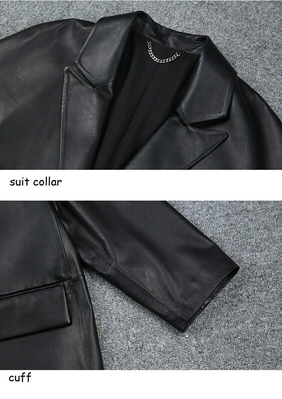 Odzież damska z prawdziwej skóry 2023 zimowa skóra jagnięca luźny, typu Oversize płaszcz minimalizm kurtka kostium sceniczny z długim rękawem