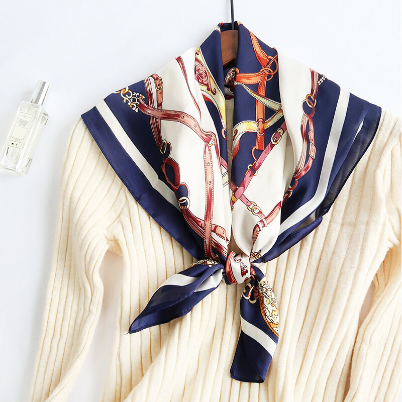 Primavera novo lenço de seda moda feminina temperamento impressão pequeno lenço quadrado senhoras all-match cachecol