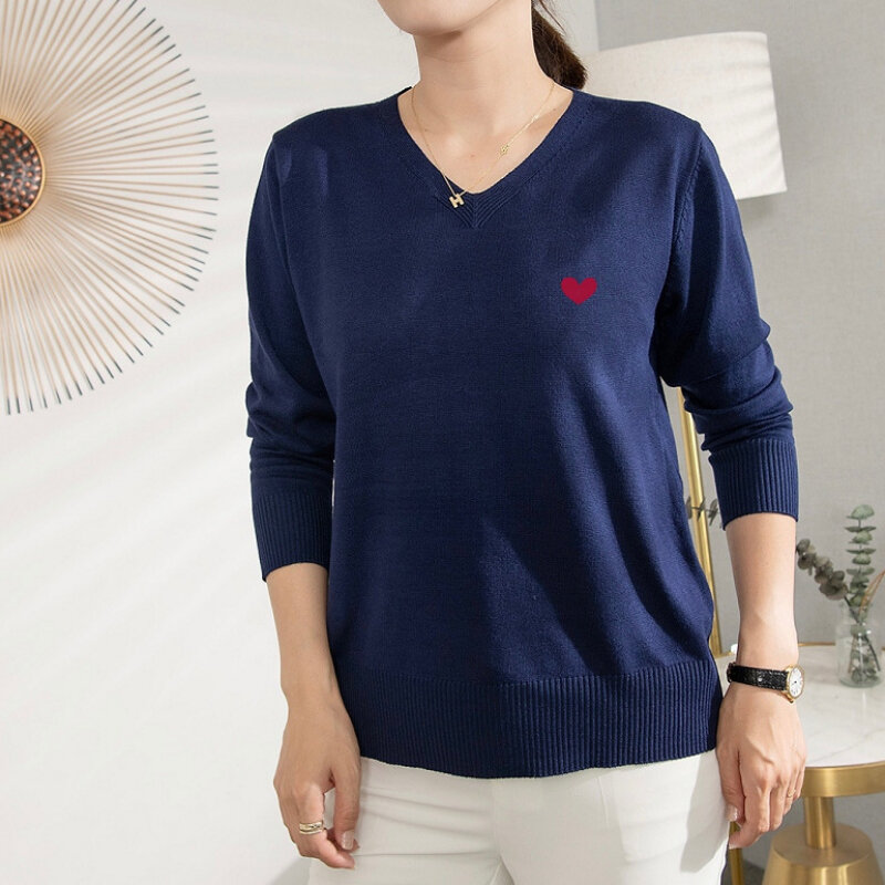 Autumn Women's V-Neck Sweaters Female Casual Knitted Thin Pullovers Feminina Tops Solid Long Sleeve Sweaters for Women Clothing