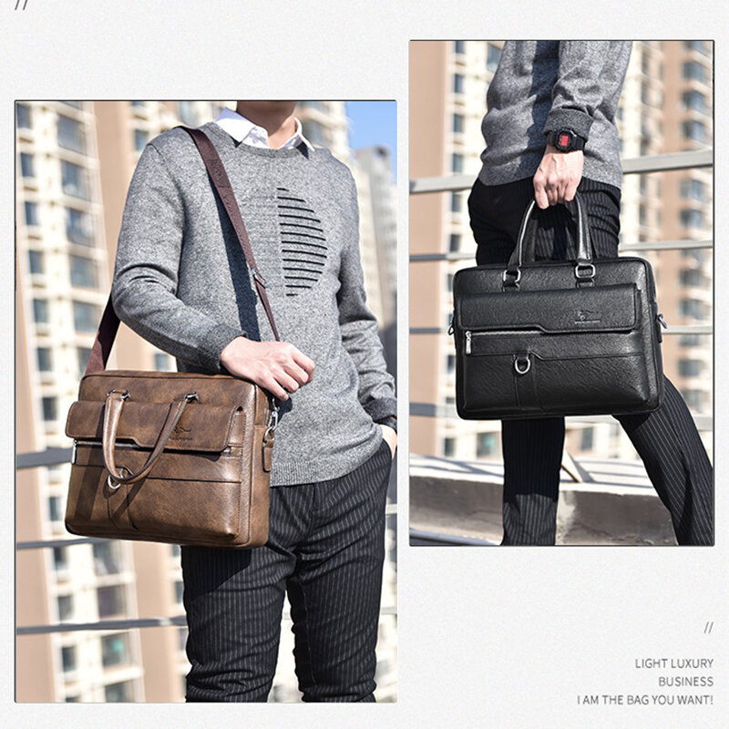 Maleta de couro PU para homens, bolsa de luxo, bolsa de ombro para laptop, mensageiro do trabalho do escritório de negócios