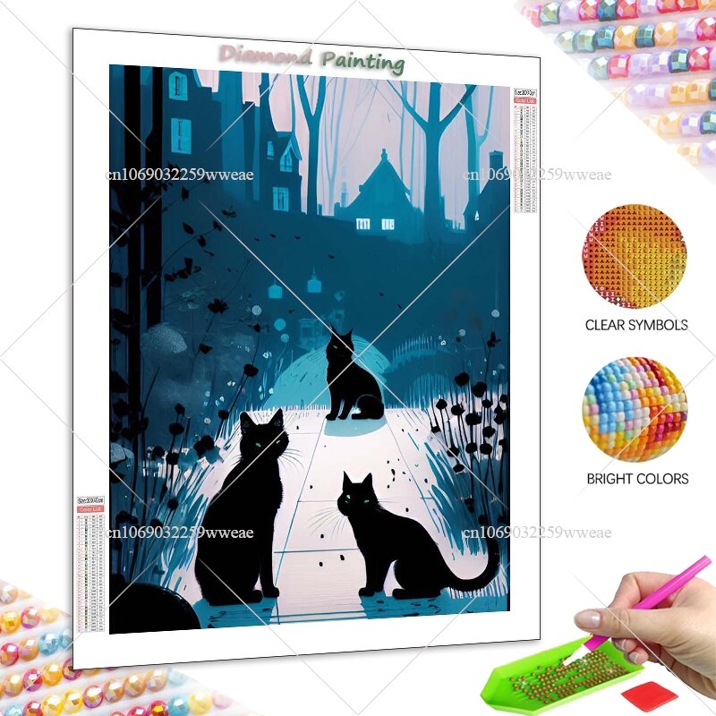 5D DIY Diamond Painting Diamond Embroidery Black Cat Craft Kit Black White Cat In Night Picture Handicraft Wall Decoration Gift