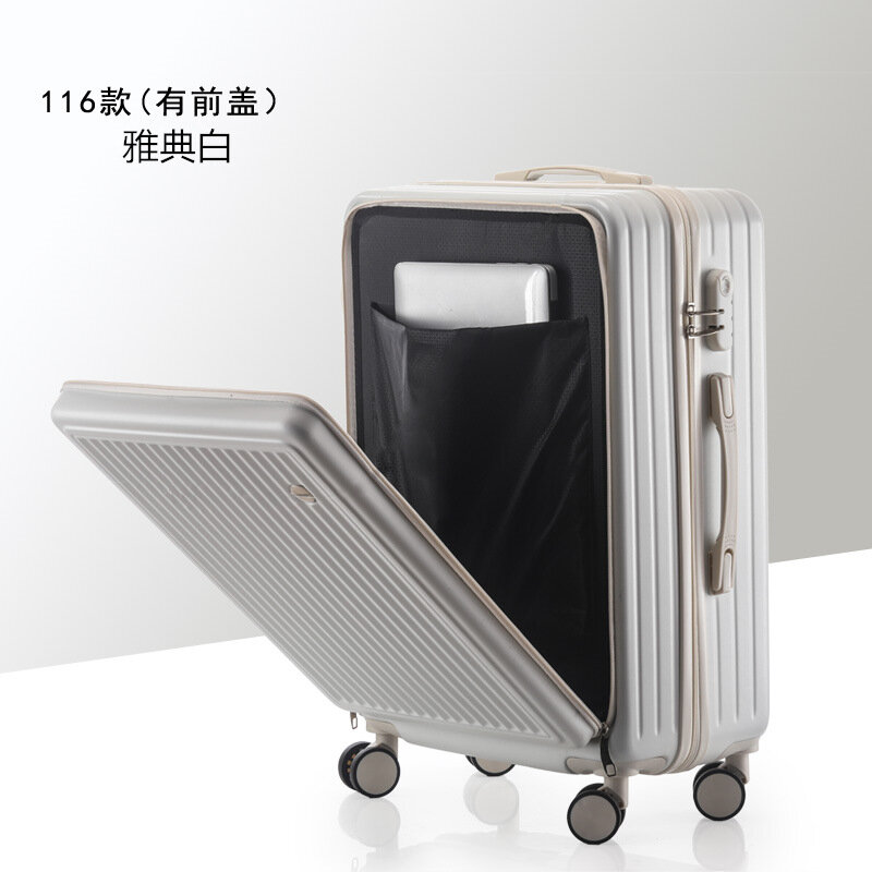 PLUENLI Front Open Cover Luggage Business Travel Password Suitcase Boarding Bag Student Trolley Case Universal Wheel Leather