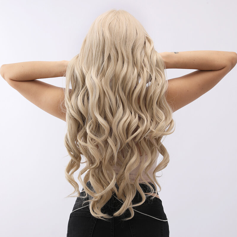 Smilco блонд Золотой T-Part 13X5X 1 кружевной передний синтетический вьющийся парик для женщин Невидимый кружевной передний предварительно выщипанный парик термостойкий