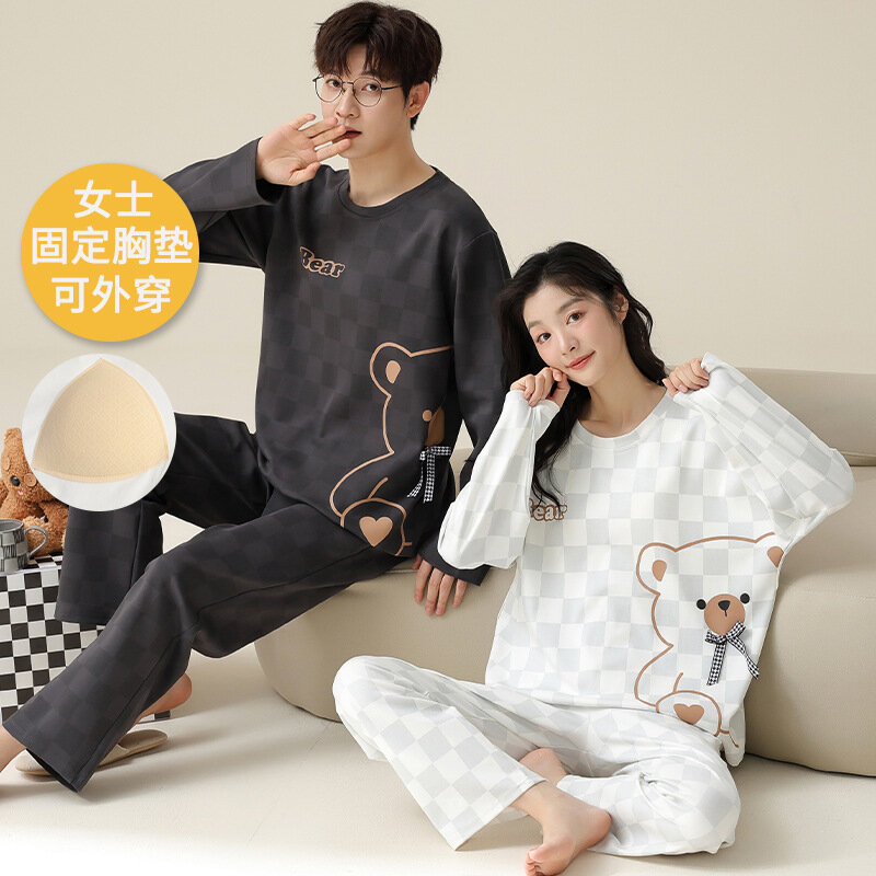Conjunto de Pijama de manga larga para hombre y mujer, ropa de dormir de algodón, de talla grande, para el hogar, Primavera, novedad