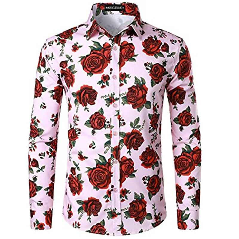 Camisa hawaiana de manga larga para hombre, camisa holgada y transpirable con estampado 3D de flores y botones, verano, 2024