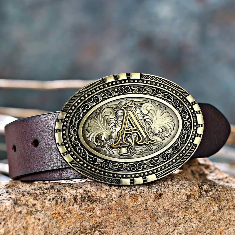 Western cowboy belt buckle initials A TO Z men's novelty upgrade belt