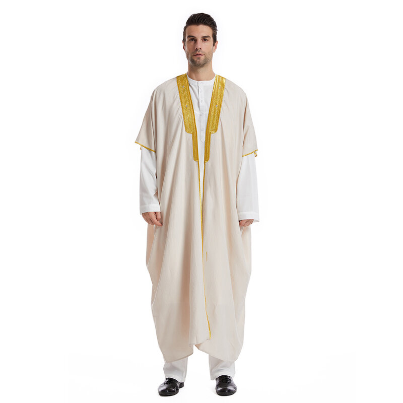 Veste longa marroquina masculina, veste muçulmana, roupa islâmica, kaftan masculino, vestido longo casual, túnica listrada árabe, veste do Oriente Médio, traje nacional