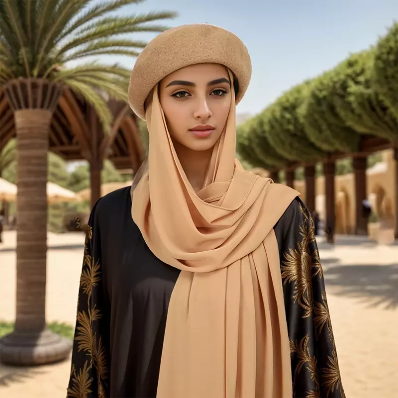 Wholesale New Musilm Woman's Solid Shawl Hijab Turban with Beret Women's Scarf Hat Ready To Wear Instant Chiffon Sport HIjabs