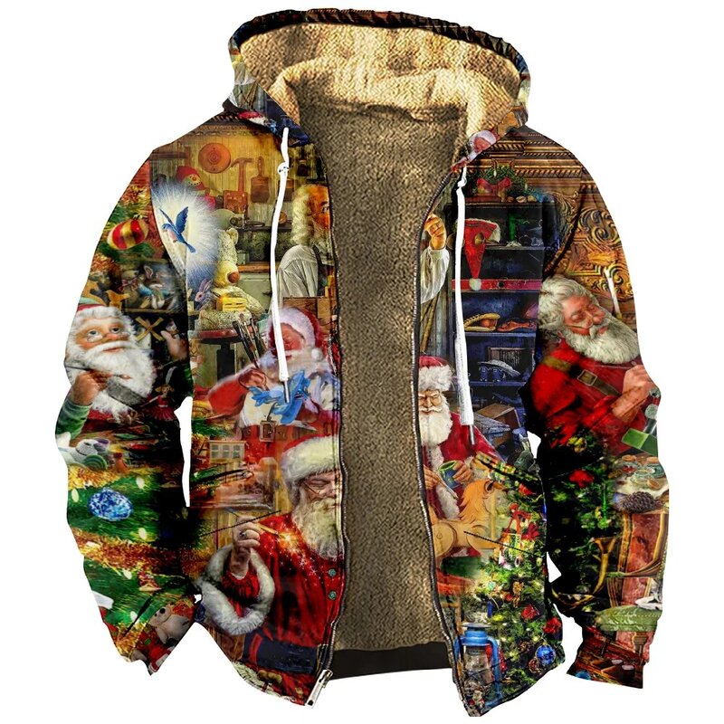 Sudadera con capucha de Navidad para hombre y mujer, abrigo de manga larga con cremallera y cuello levantado, ropa divertida en 3D, novedad de 2023